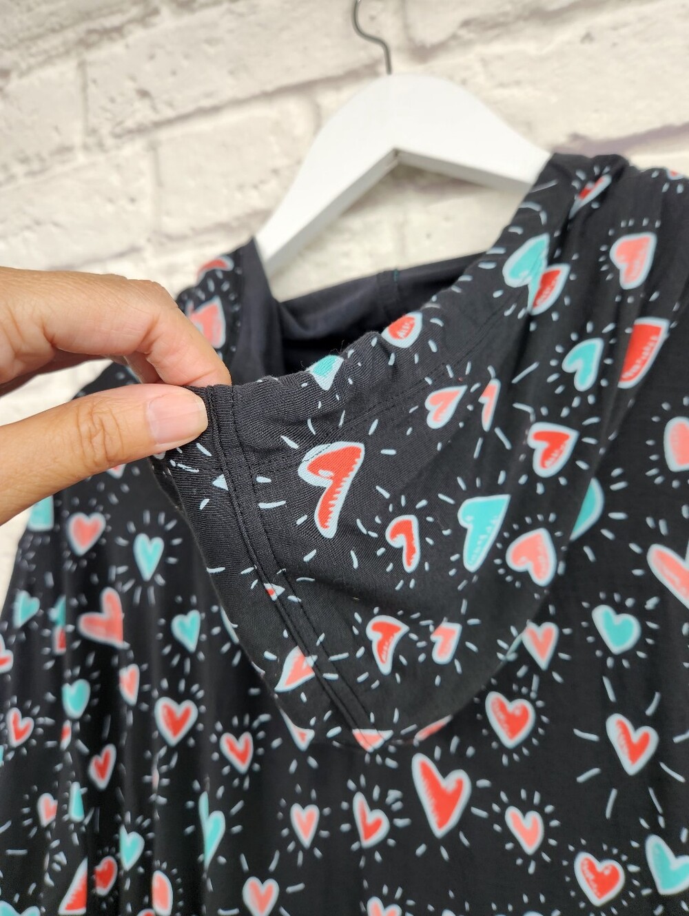 MeUndies Heart Print Hooded Zip Front One Piece Lounge Jumpsuit XL 2XL Cozy - Picture 9 of 12